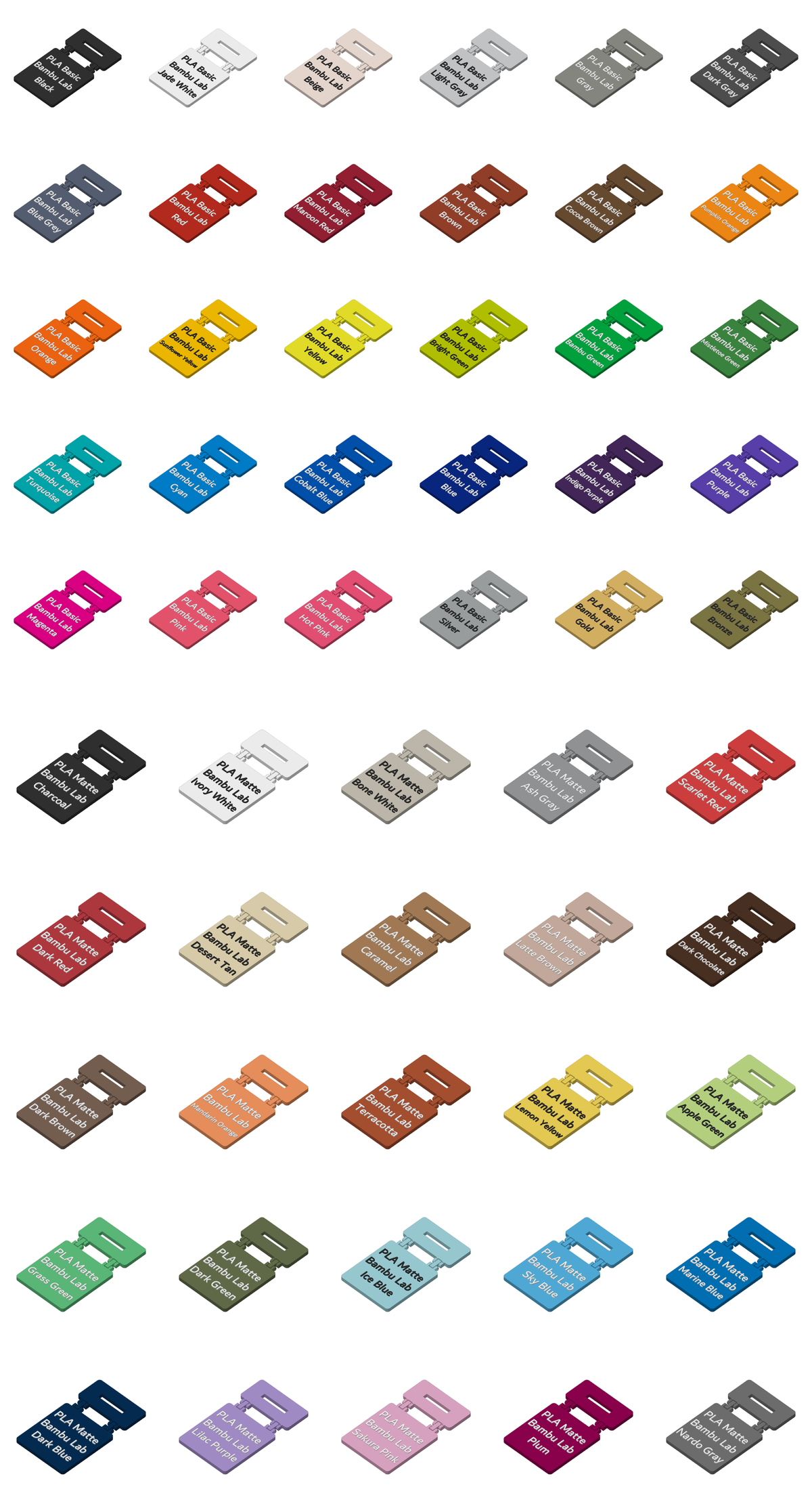 Filament Container Tags – Bambu PLA Basic & Matte (55 Colors) | 3MF Print Files