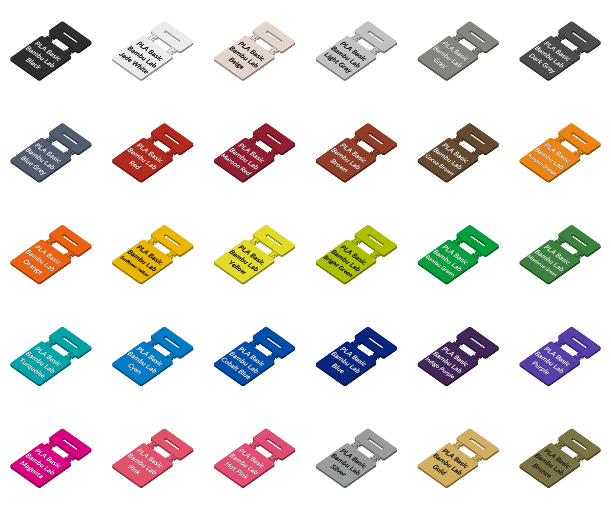 Filament Container Tags – Bambu PLA Basic & Matte (55 Colors) | 3MF Print Files